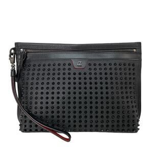 CHRISTIAN LOUBOUTIN Clutch Bag Studded Black Leather